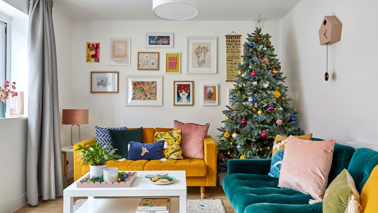 Emily Smith&#039;s colorful new-build house has a rainbow-inspired festive theme