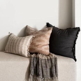 Fringed silk throw pillow cover