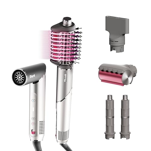 Shark Flexfusion Hair Dryer With Fusion Hair Brush, Ceramic Air Styler With Auto-Wrap Hair Curlers &amp;amp; Concentrator, Ceramic Plates, Metallic Mist Hd641