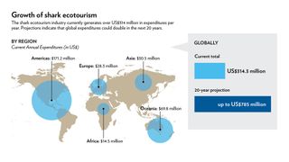 This graphic shows the growth of shark ecotourism around the world.