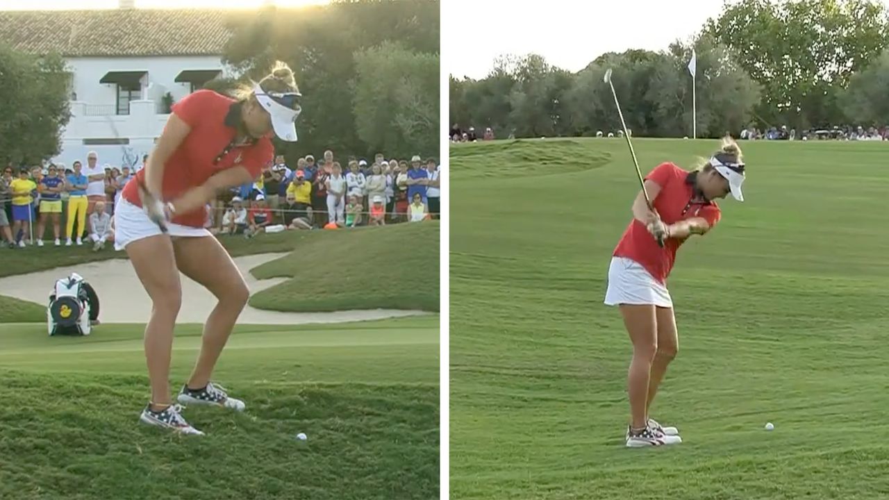 Screenshots of Lexi Thompson&#039;s shank at the Solheim Cup 2023