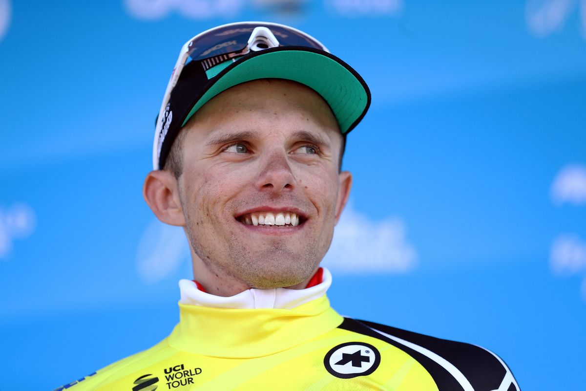 A smiling Rafal Majka (Bora-Hansgrohe) in yellow