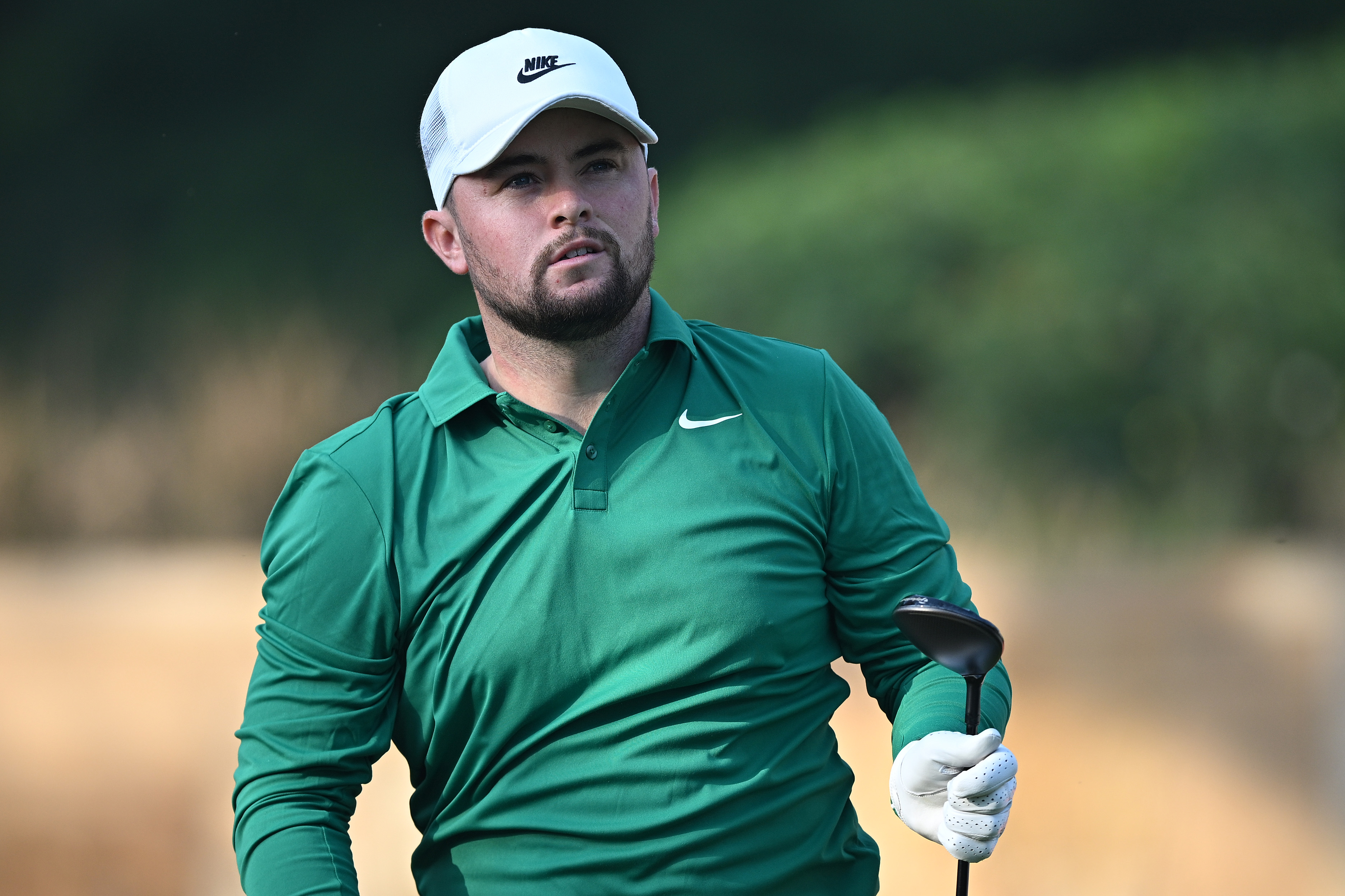 Alex Fitzpatrick reacts after his tee shot on the 10th hole on day one of the Hero Indian Open
