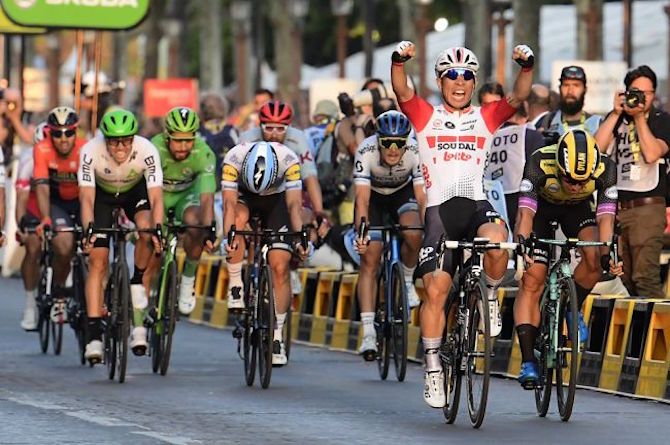 Australia&#039;s Caleb Ewan (Lotto Soudal) wins the final stage – and his third – at the 2019 Tour de France