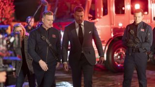 Peter Krause, Jesse Palmer, and Oliver Stark in 9-1-1 Season 7x04