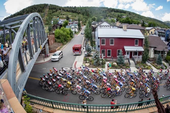 Riders roll through Park City for the neutral start.