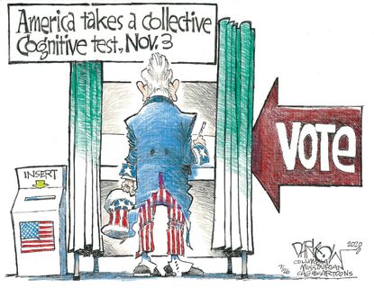 Political Cartoon U.S. 2020 election cognitive test
