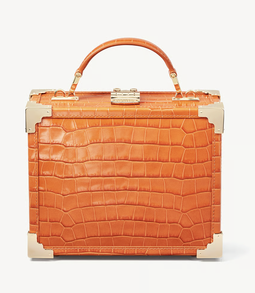 Aspinal of London, Deep Shine Marmalade Small Croc