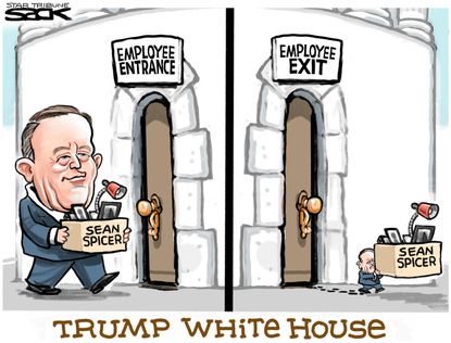 Political cartoon U.S. Sean Spicer resignation