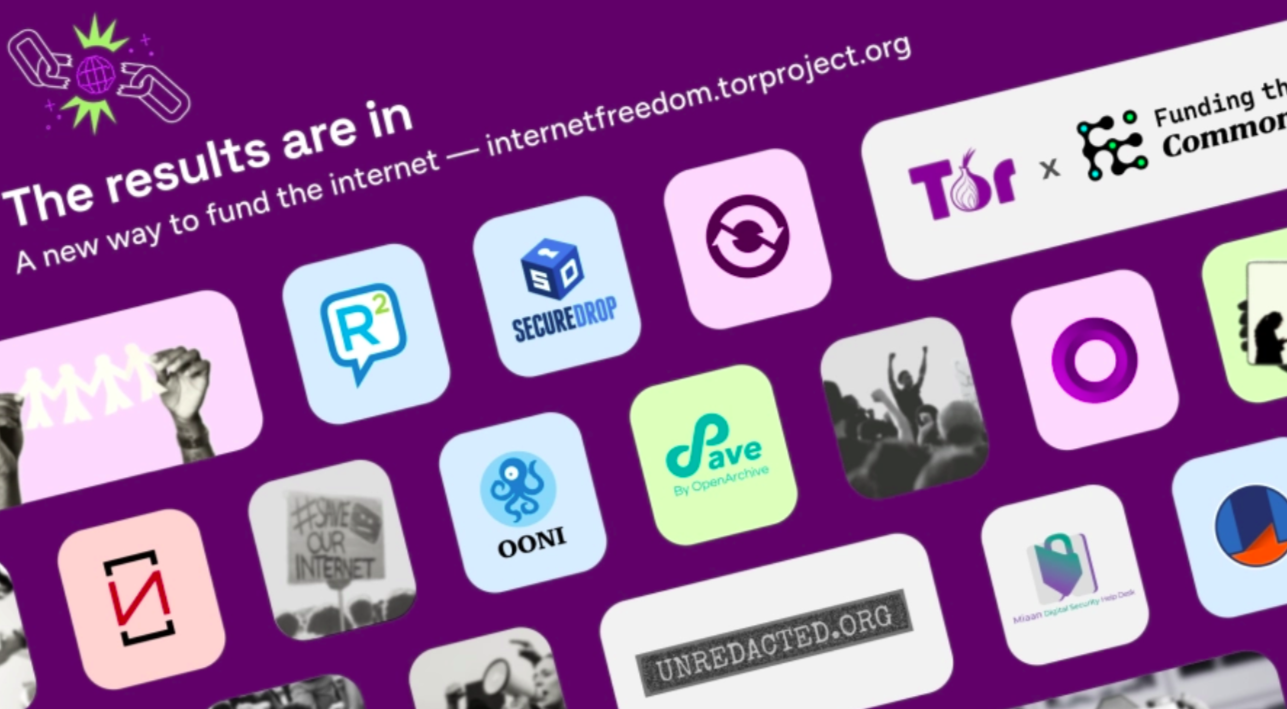 Tor Project's fundraising results, promo images with logos of projects receiving the funds