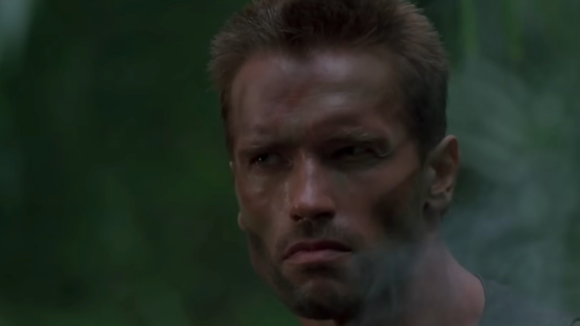 A close up of Arnold Schwarzenegger in Predator