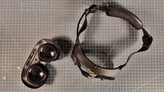 The Steam Frame with the core module, containing the processor, cooling, cameras and more, removed from the strap.