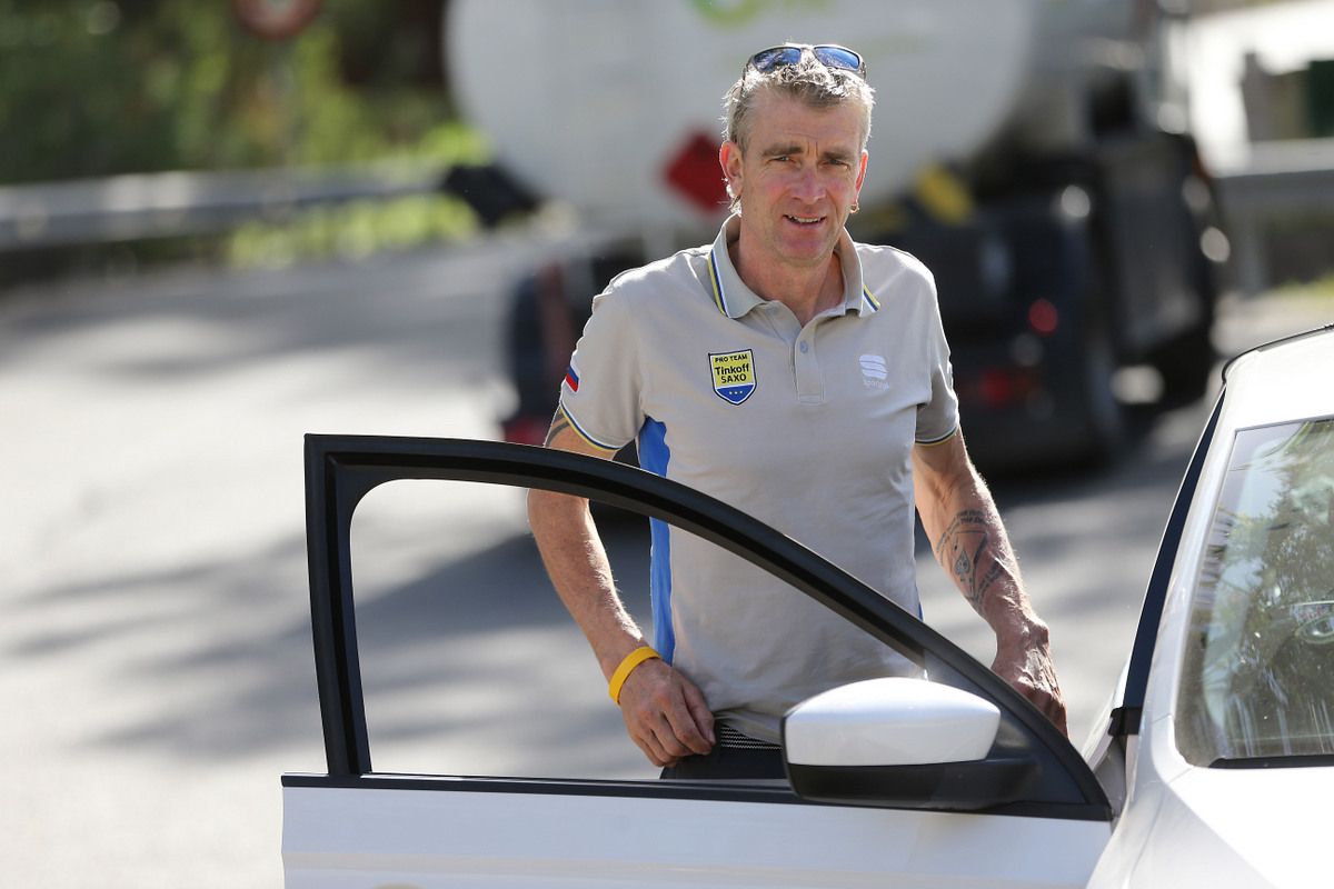 Sport director Sean Yates in some more restrained team clothing