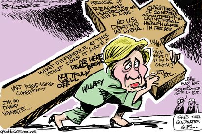 Political Cartoon U.S. Hillary Burdens