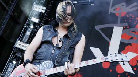 Julien K guitarist Amir Derakh performs at the 2007 Projekt Revolution Tour at the Hyundai Pavilion on July 28, 2007 in Devore, California