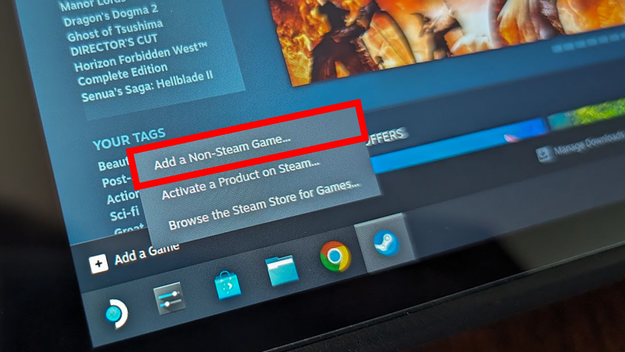 Google on Steam Deck: Add Non-Steam Games.