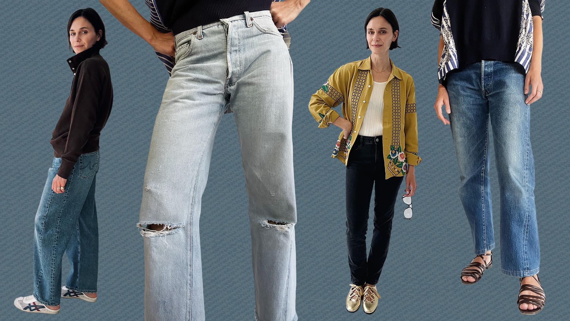 Jane Herman wearing a variety of jeans styles.