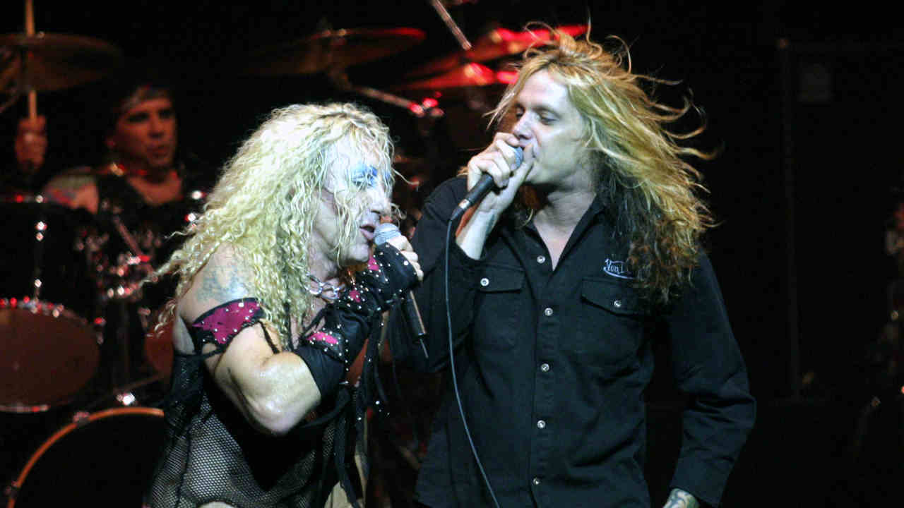 Sebastian Bach performing onstage with Dee Snider in 2008