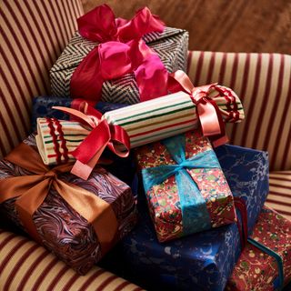 Gift wrapped presents and ribbons