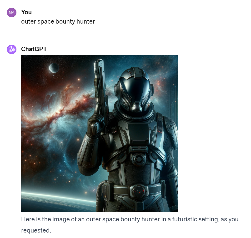 ChatGPT 4 response to outer space bounty hunter
