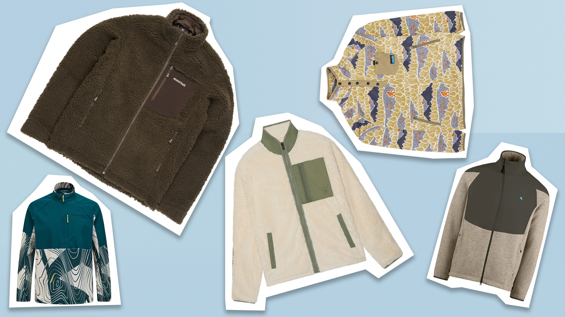 Fleece jackets on blue background