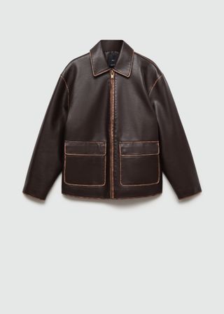 Leather-Effect Jacket With Contrast Stitching