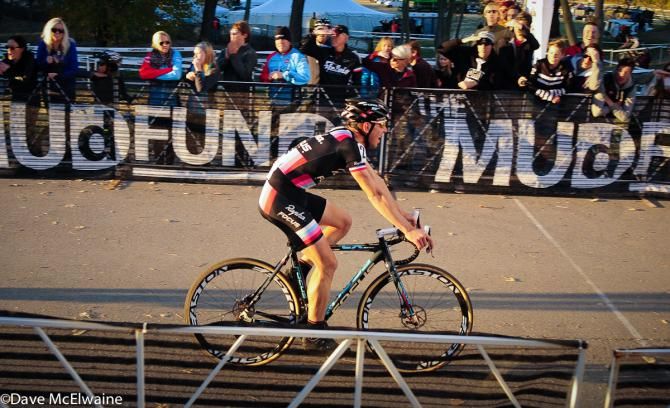 Jeremy Powers (Rapha Focus) rolling across the line to win day two of the Mudfund Derby City Cup