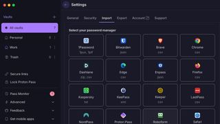 A screenshot showing Proton Pass' settings menu