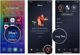 Launch Disney+, select Profile, tap Log Out