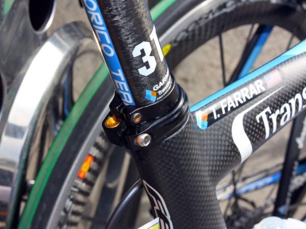 An additional clamp around the base of the seatpost helps prevent slipping.