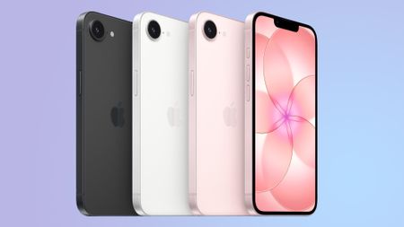 3 Apple iPhone 17e phones facing backward and one facing forward