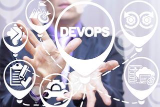DevOps thought bubbles with a person standing behind them
