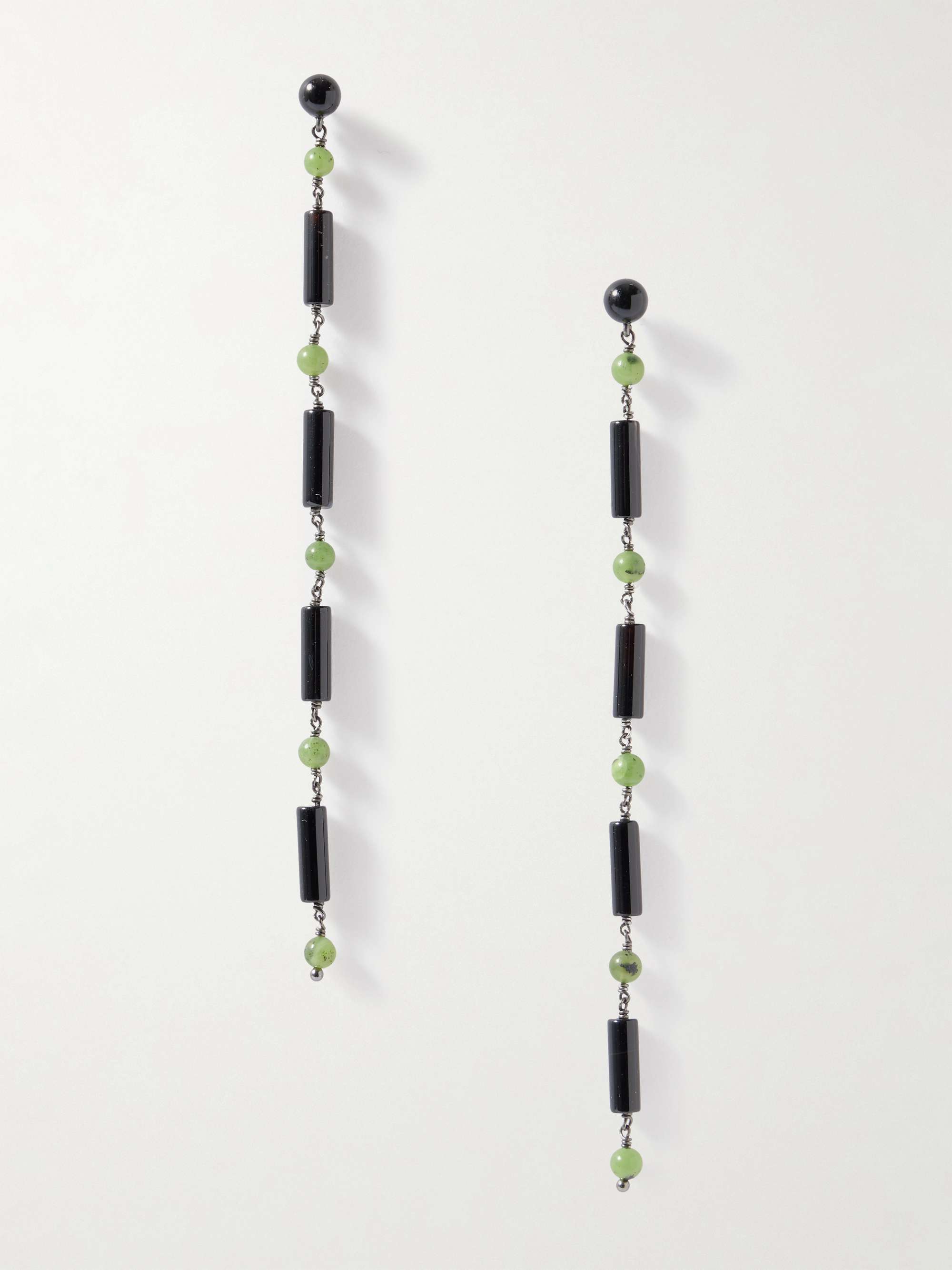 Jackie Rhodium-Plated Jade and Onyx Earrings