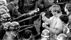 ARLINGTON, VA - OCTOBER 26 1967: Antiwar demonstrators tried flower power on MPs blocking the Pentagon Building in Arlington, VA on October 26, 1967. (Photo by Bernie Boston/The Washington Po