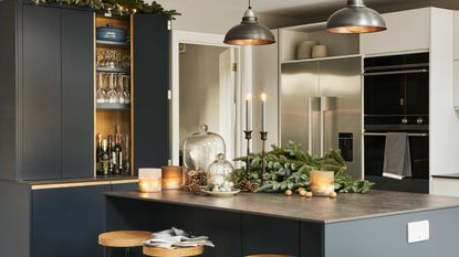 kitchen with island and festive decor