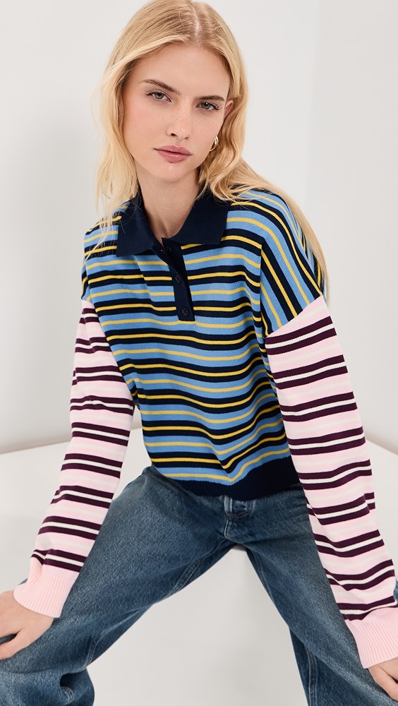 Zadie Cropped Polo - Blue Mix