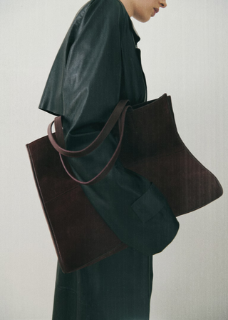 MANGO LEATHER SHOPPER BAG WITH STITCHING