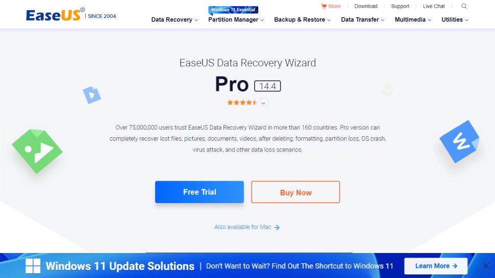 Website screenshot for EaseUS Data Recovery Wizard