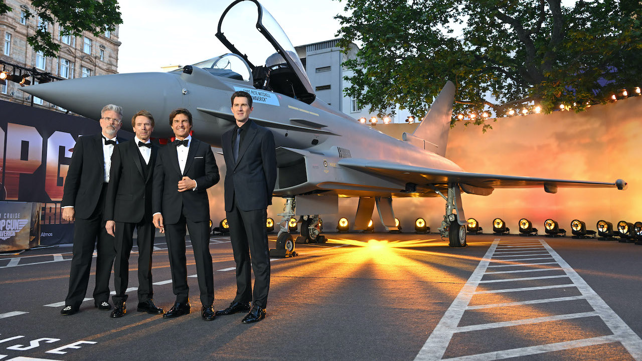 (L-R) Christopher McQuarrie, Jerry Bruckheimer, Tom Cruise and Joseph Kosinski attend the Royal Performance of 