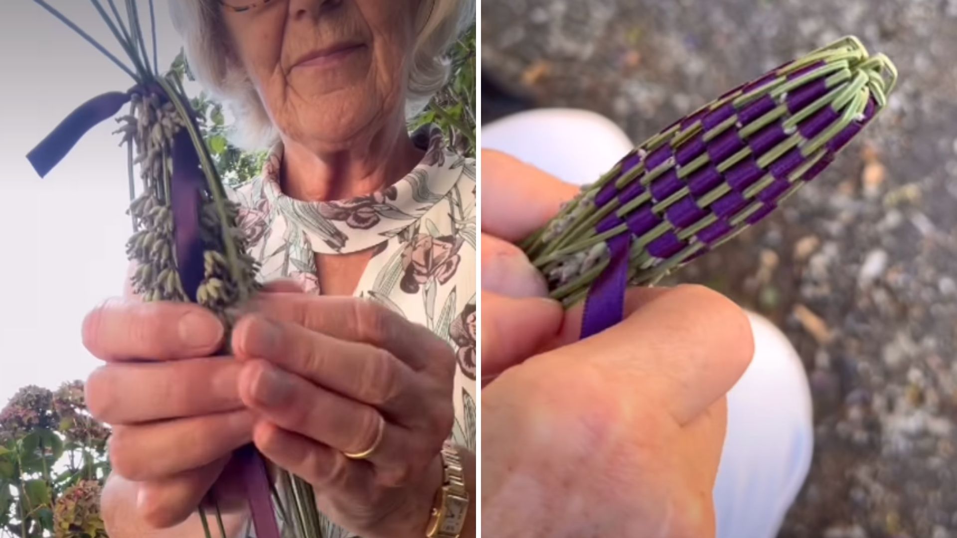 Screengrabs of Nancy Birtwhistle's lavender wand video