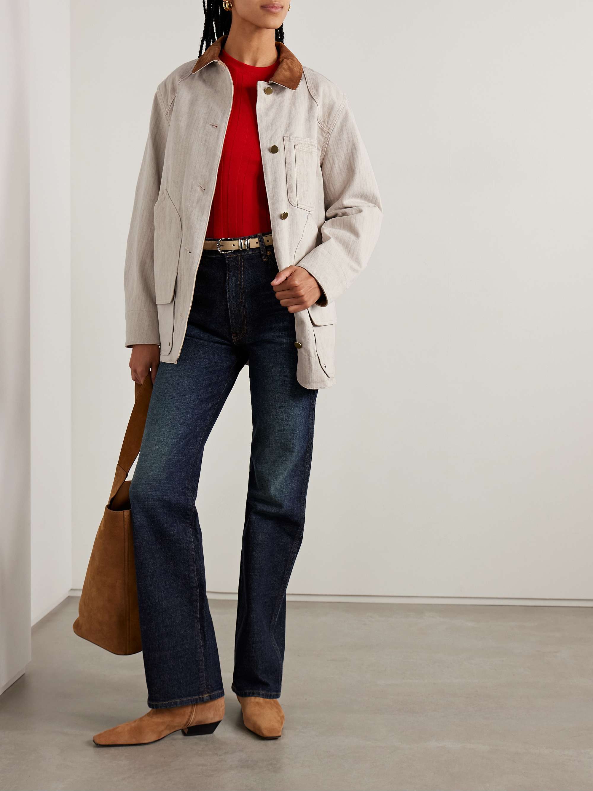 Abbas Suede-Trimmed Herringbone Cotton Jacket