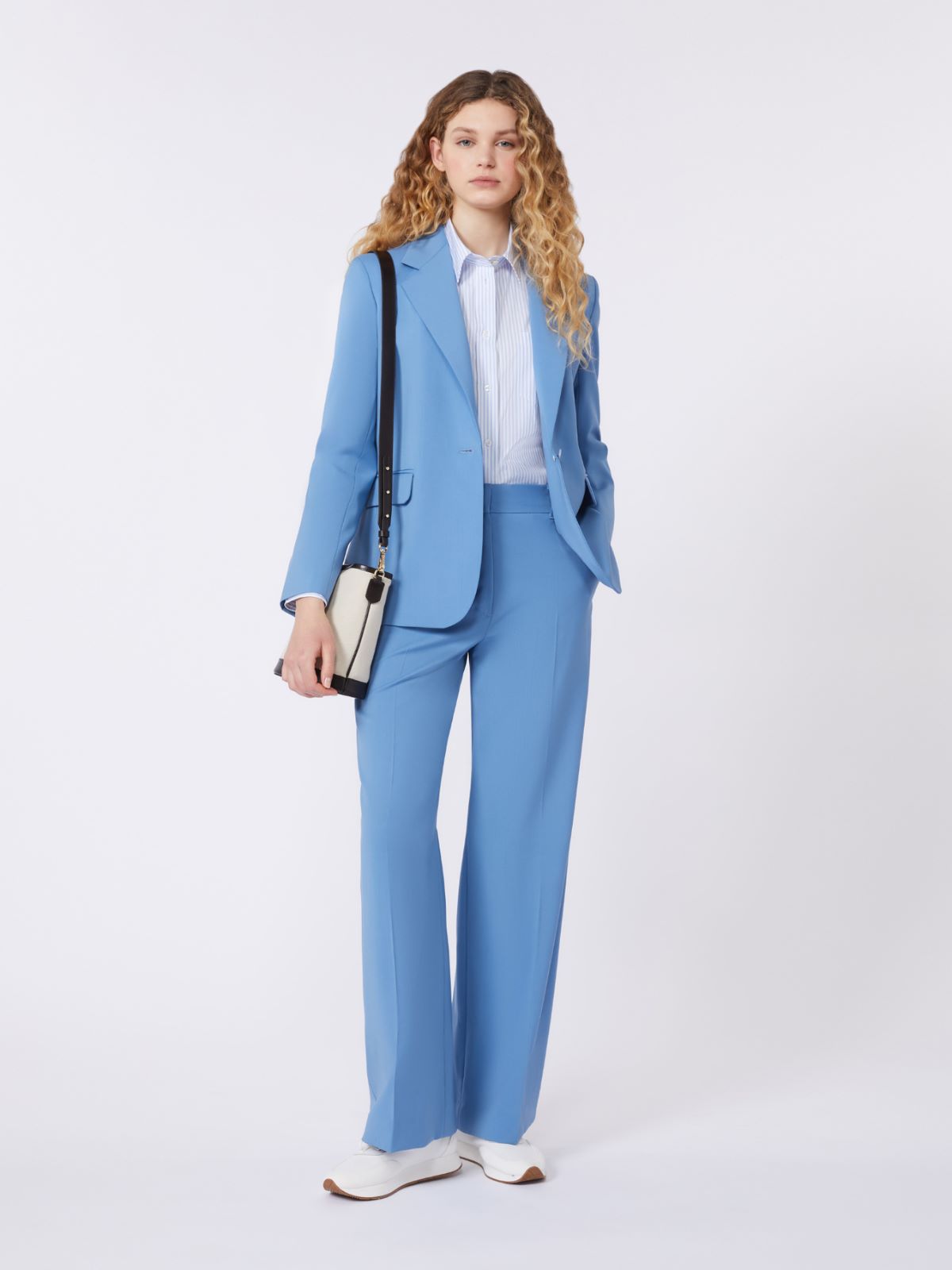 Woollen Cloth Palazzo Trousers - Light Blue