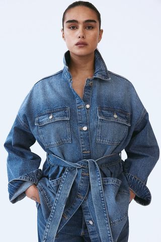 Tie-Belt Denim Jacket