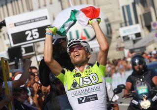 Giovanni Visconti (ISD) celebrates winning the Italian road championship.