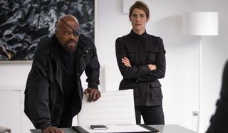 Nick Fury and Maria Hill give an angry briefing in Spider-Man Far From Home.