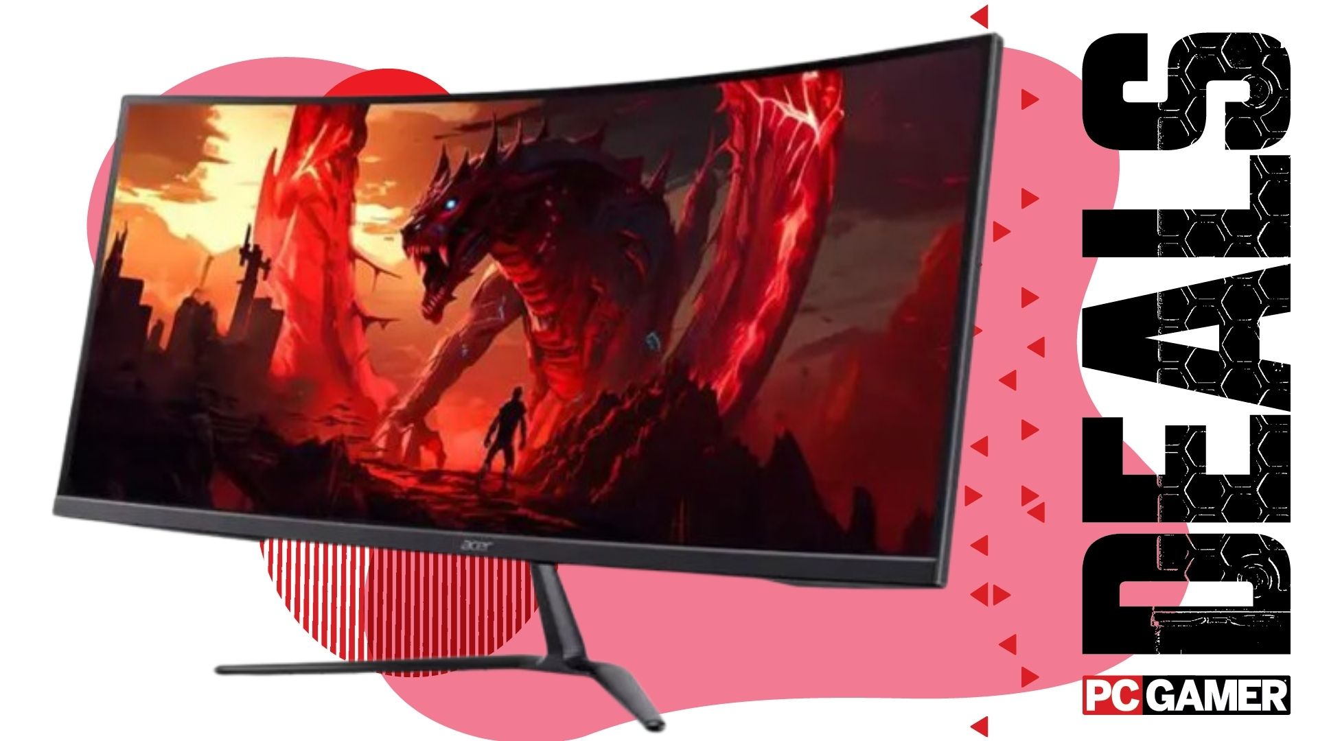 Acer Nitro ultrawide gaming monitor on a pink deals background