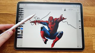 Drawing Desk app for iPad; a drawing of Spider-Man