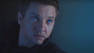 Jeremy Renner pictured with glowing eyes in The Avengers.