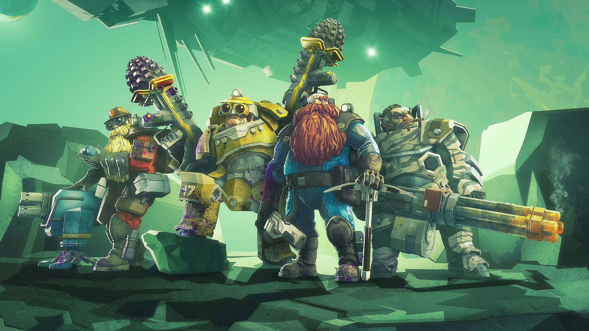 The line-up of character classes in Deep Rock Galactic.