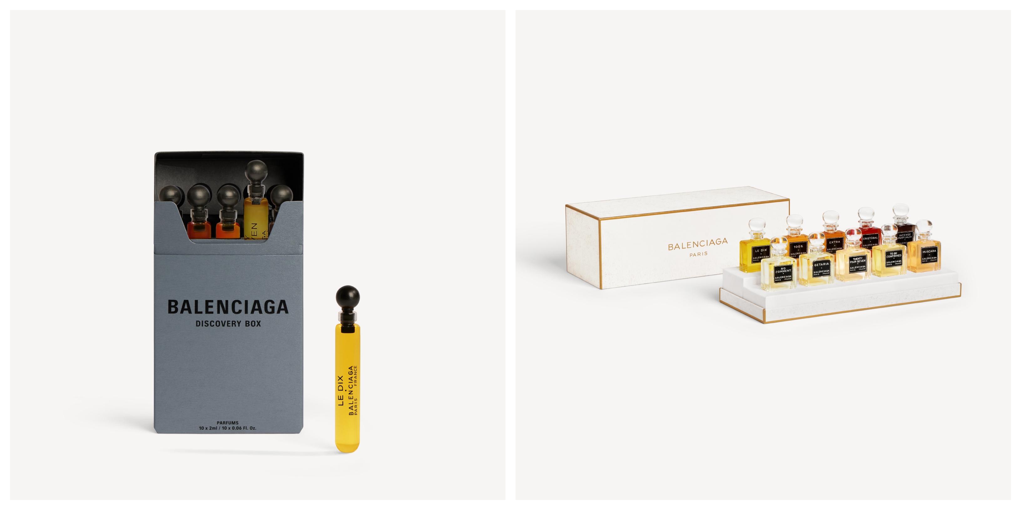 balenciaga mini fragrance bottles on a white background